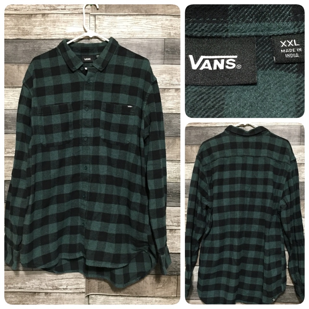 Vans Heavyweight Flannel Shirt XXL Green Black Plaid Button Up